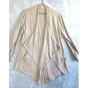 Barefoot Dreams CozyChic Lite Cardigan Sweater Drape Front Pockets Beige L XL